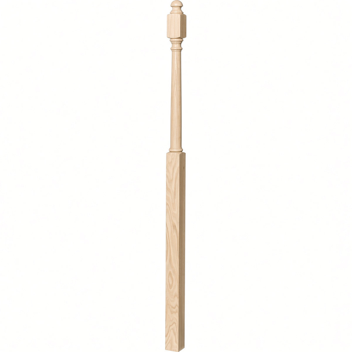 4048B 3" x 72" Mushroom Top or Ball Top Colonial Landing Newel Post, Soft Maple