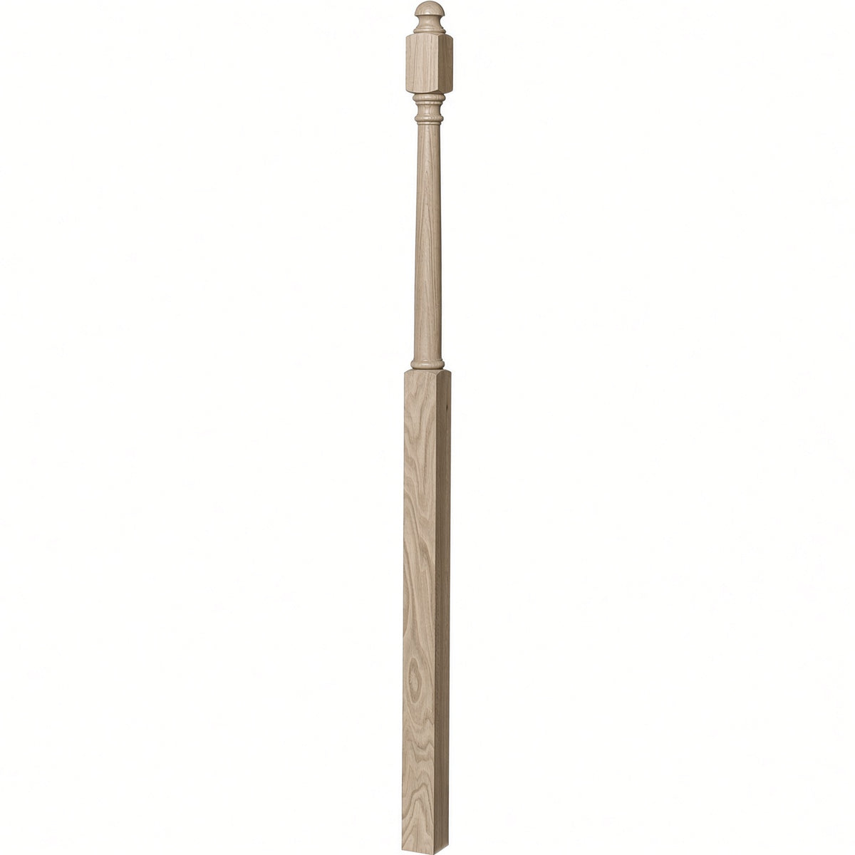 4048B 3" x 72" Mushroom Top or Ball Top Colonial Landing Newel Post, White Oak