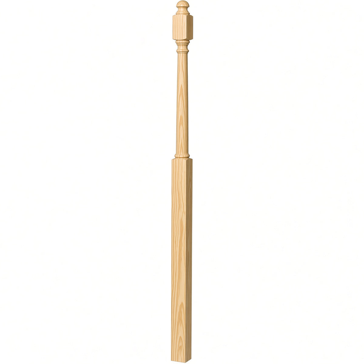 4048B 3" x 72" Mushroom Top or Ball Top Colonial Landing Newel Post, Yellow Pine