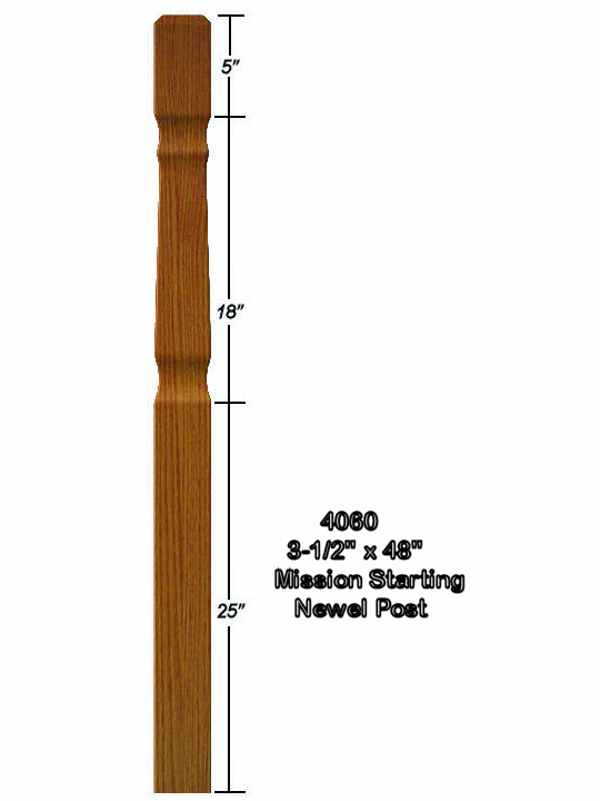 4060 Mission Style Starting Newel Post Dimensional Information