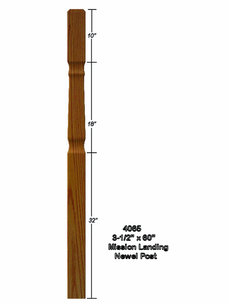 4065 Mission Style Landing Newel Post Dimensional Information