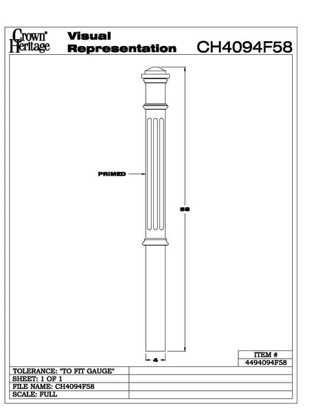 4094-F Fluted 4" Primed Box Newel Cadd