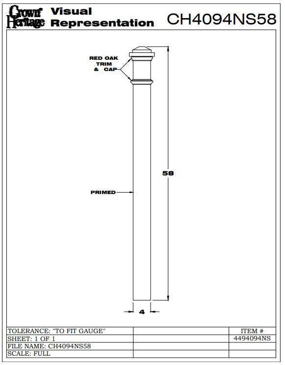 4094-NS No Stain 4" Primed Box Newel, CADD  Drawing