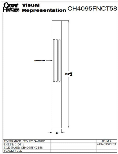 4095FNCT 5" Fluted, Primed Newel Blank CADD 