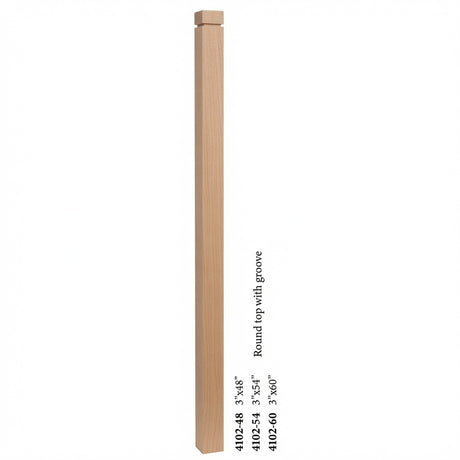 4102 3" S4S Newel Post with Rounded Top and Grooves, Alder