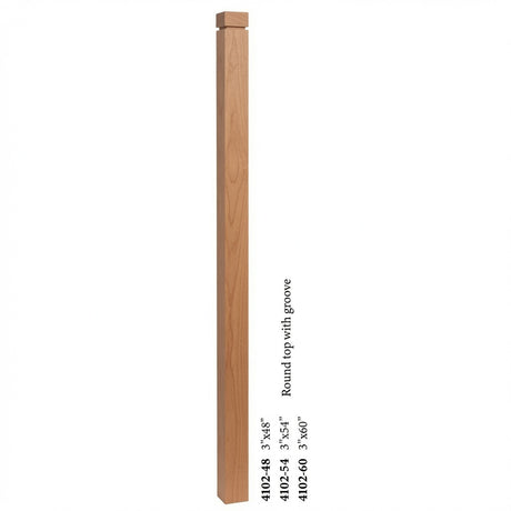 4102 3" S4S Newel Post with Rounded Top and Grooves, American Cherry