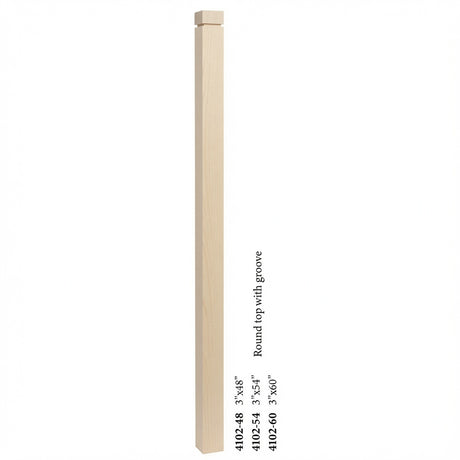 4102 3" S4S Newel Post with Rounded Top and Grooves, Birch