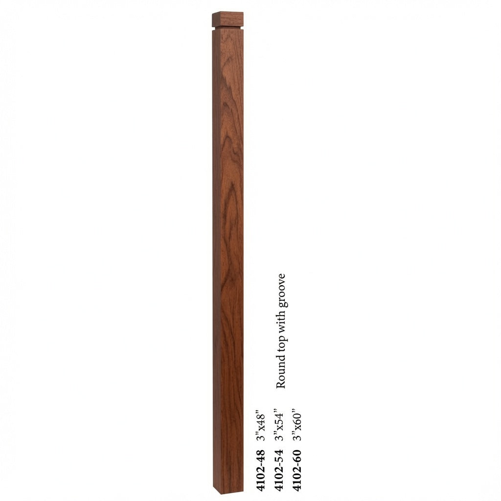 4102 3" S4S Newel Post with Rounded Top and Grooves, Brazilian Cherry