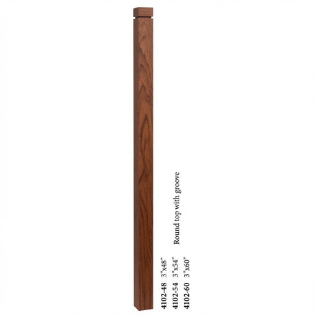 4102 3" S4S Newel Post with Rounded Top and Grooves, Brazilian Cherry