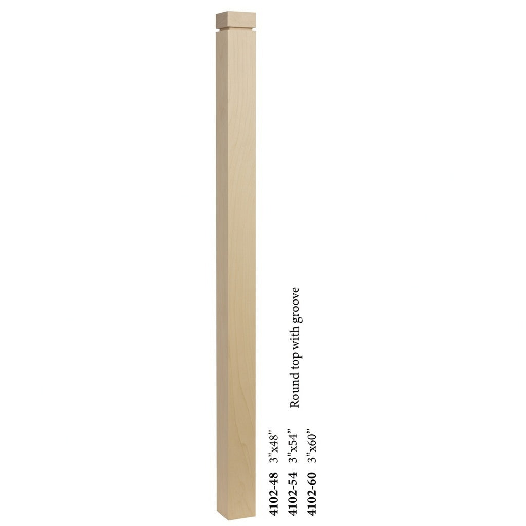 4102 3" S4S Newel Post with Rounded Top and Grooves, Poplar