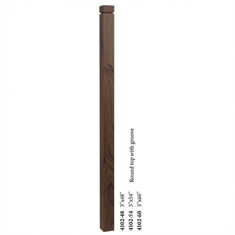 4102 3" S4S Newel Post with Rounded Top and Grooves, Walnut