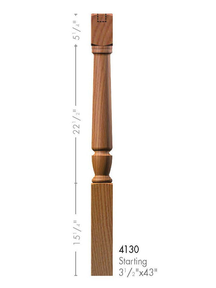 T-4130 Twist Interchangeable Plain Starting Newel Post Dimensional Information
