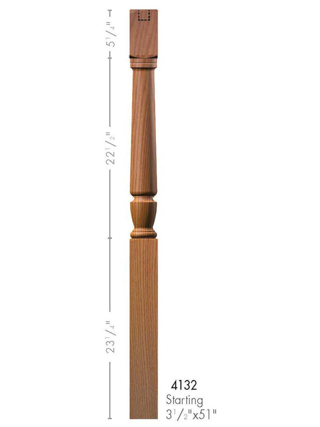 4132 Interchangeable Top Starting Newel Post Dimensional Information