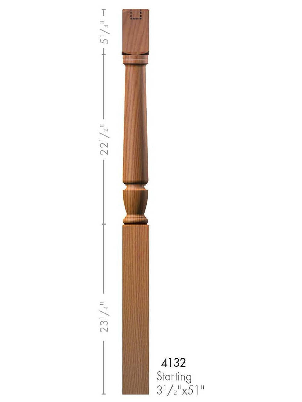 T-4132 Twist Interchangeable Top Starting Newel Post Dimensional Information