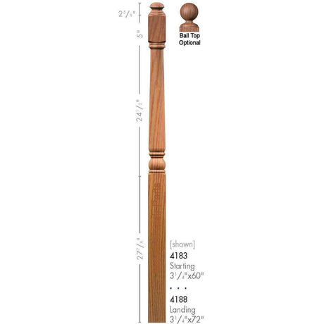 4188 72" Colonial Landing Newel Post