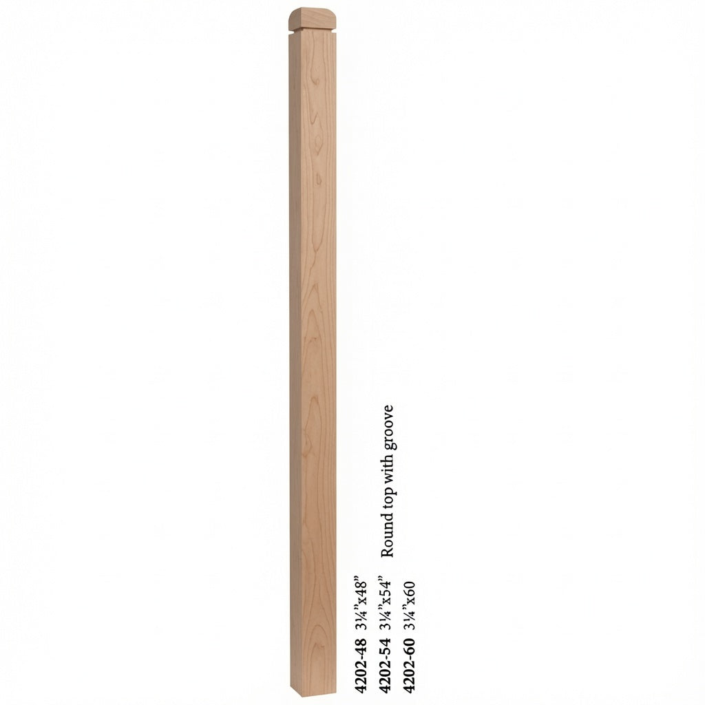 4202 3-1/4" S4S Newel Post with Rounded Top and Grooves, Alder