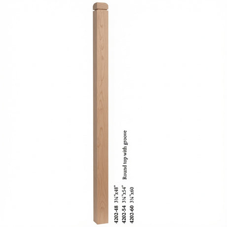 4202 3-1/4" S4S Newel Post with Rounded Top and Grooves, Alder