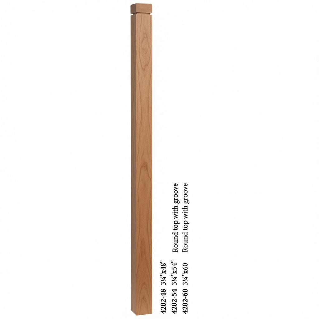 4202 3-1/4" S4S Newel Post with Rounded Top and Grooves, American Cherry