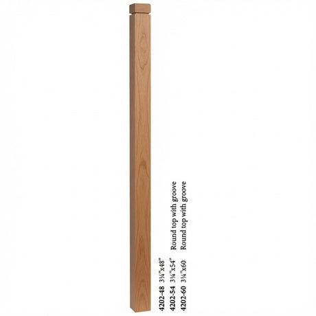 4202 3-1/4" S4S Newel Post with Rounded Top and Grooves, American Cherry