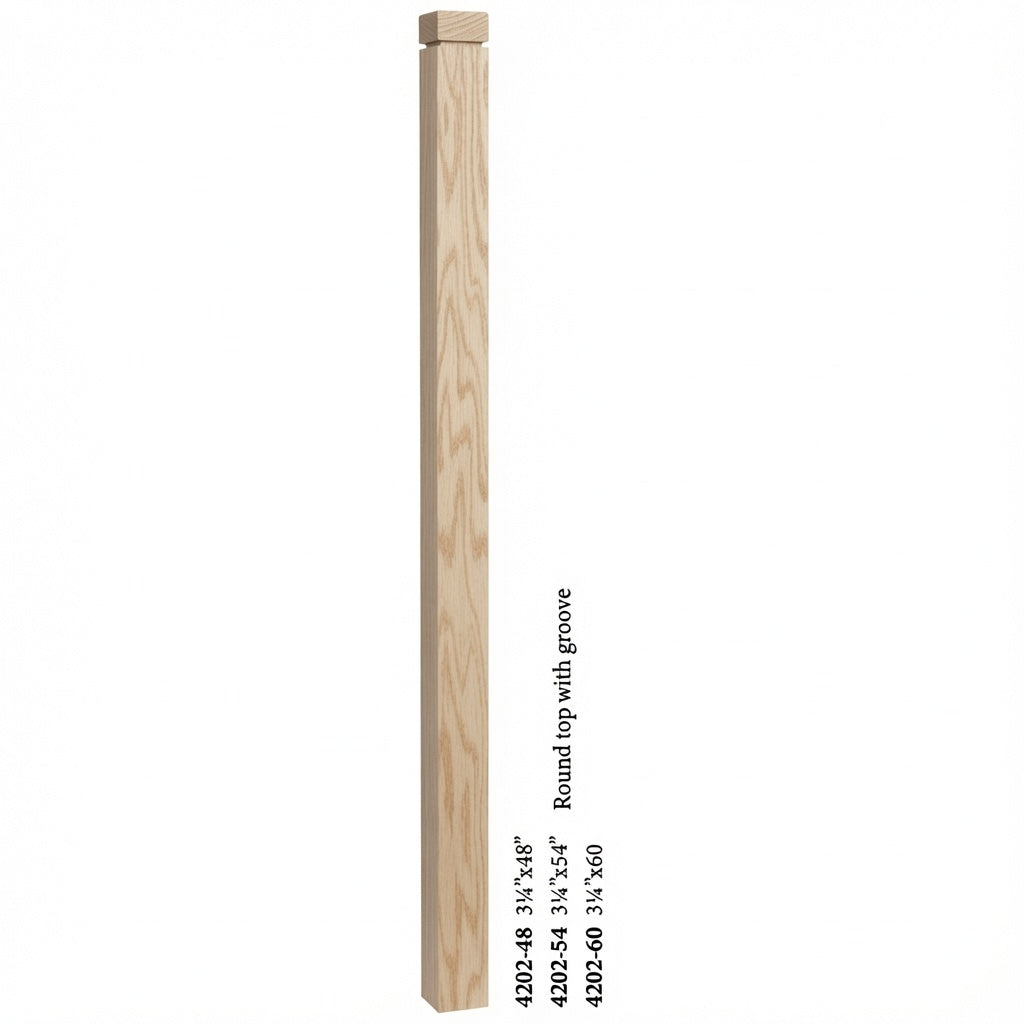 4202 3-1/4" S4S Newel Post with Rounded Top and Grooves, Ash