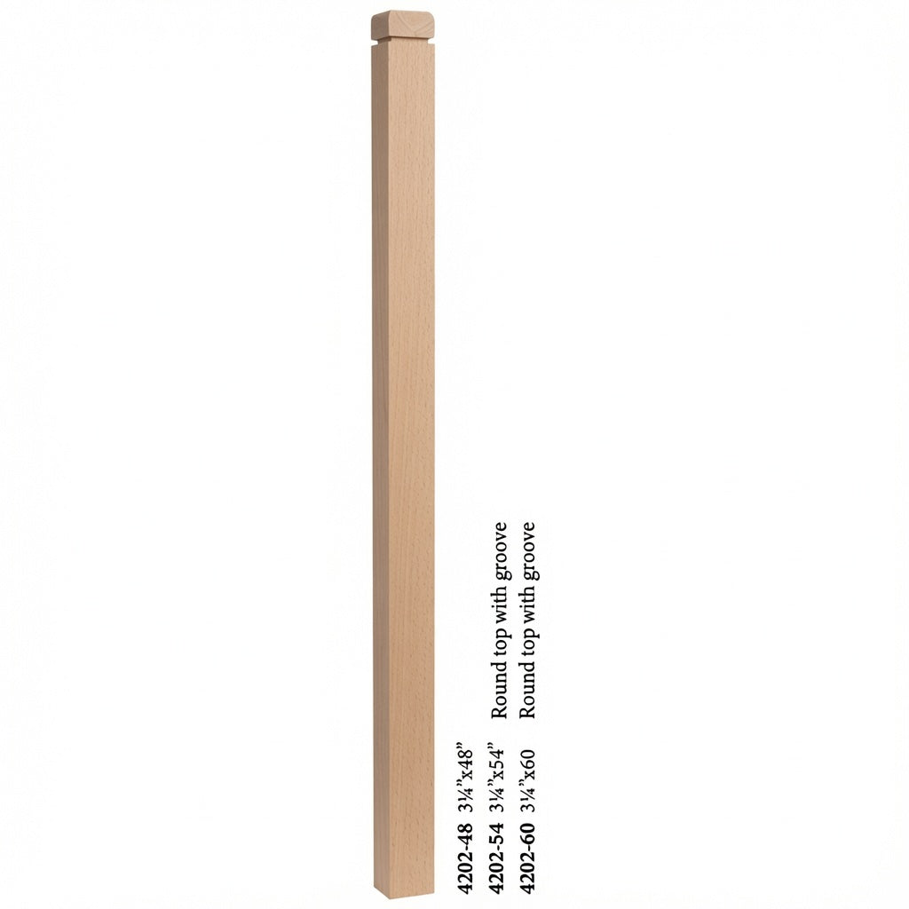 4202 3-1/4" S4S Newel Post with Rounded Top and Grooves, Beech