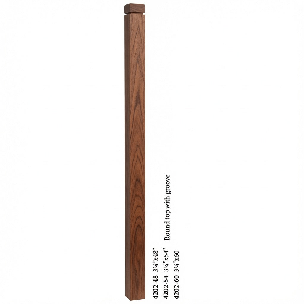 4202 3-1/4" S4S Newel Post with Rounded Top and Grooves, Brazilian Cherry
