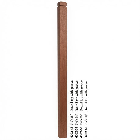 4202 3-1/4" S4S Newel Post with Rounded Top and Grooves, Mahogany
