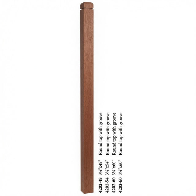 4202 3-1/4" S4S Newel Post with Rounded Top and Grooves, Mahogany
