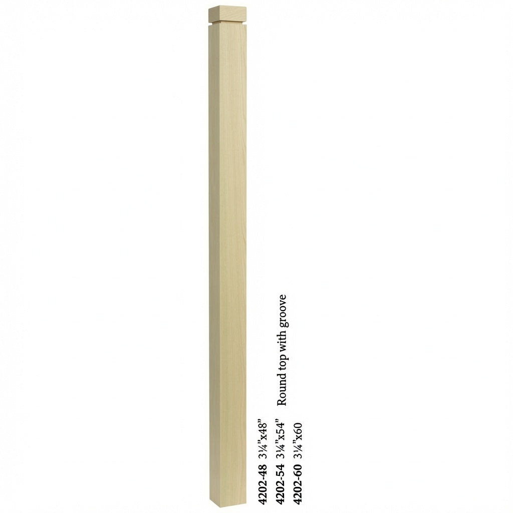 4202 3-1/4" S4S Newel Post with Rounded Top and Grooves, Poplar
