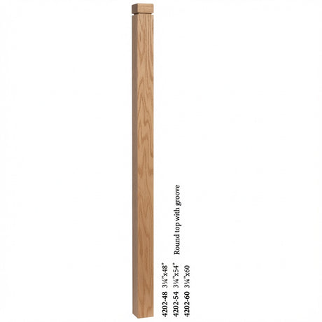 4202 3-1/4" S4S Newel Post with Rounded Top and Grooves, Red Oak