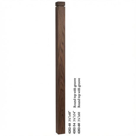 4202 3-1/4" S4S Newel Post with Rounded Top and Grooves, Walnut