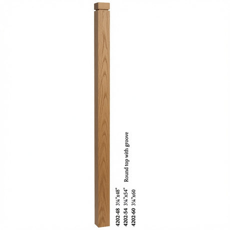 4202 3-1/4" S4S Newel Post with Rounded Top and Grooves, White Oak
