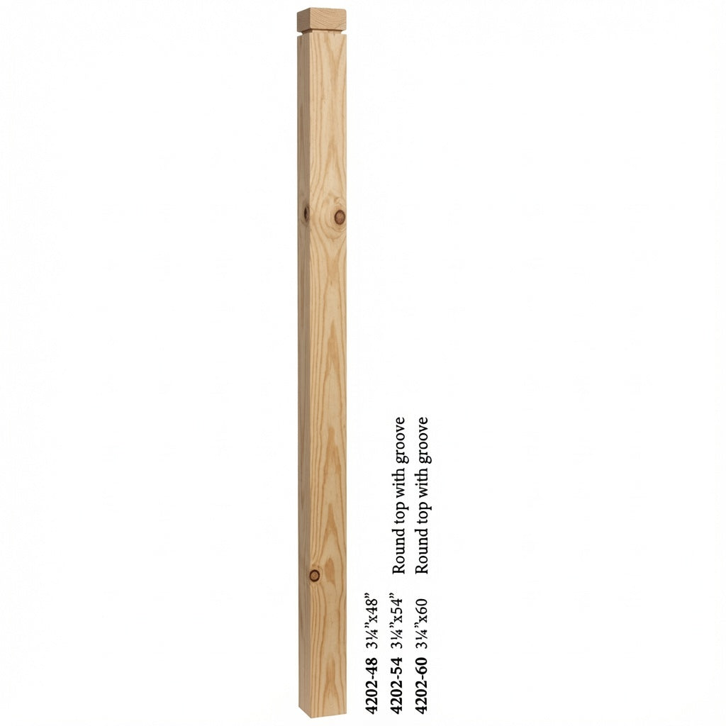 4202 3-1/4" S4S Newel with Rounded Top and Grooves
