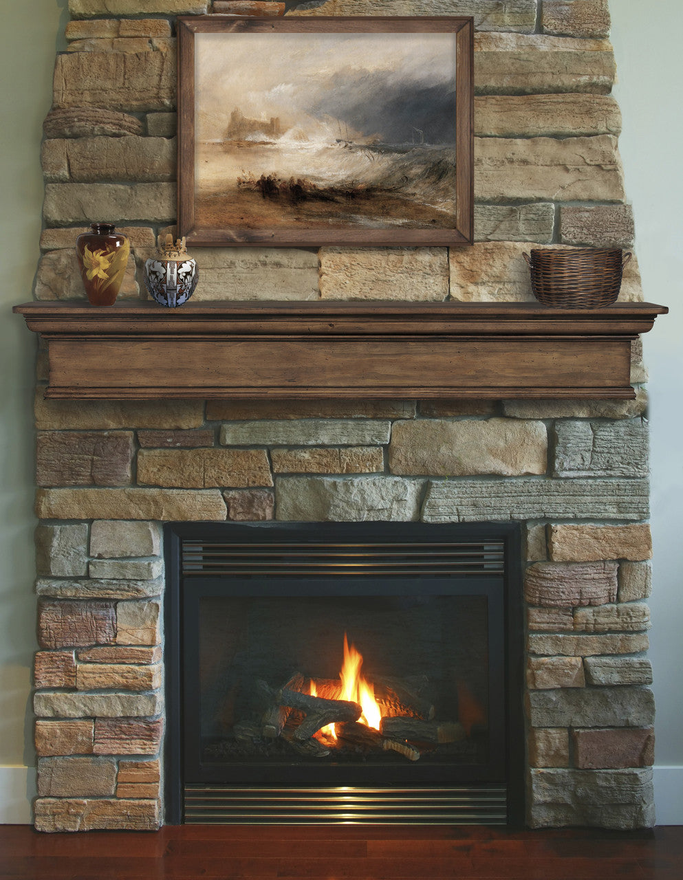 The Savannah Fireplace Mantel Shelf on stone fireplace