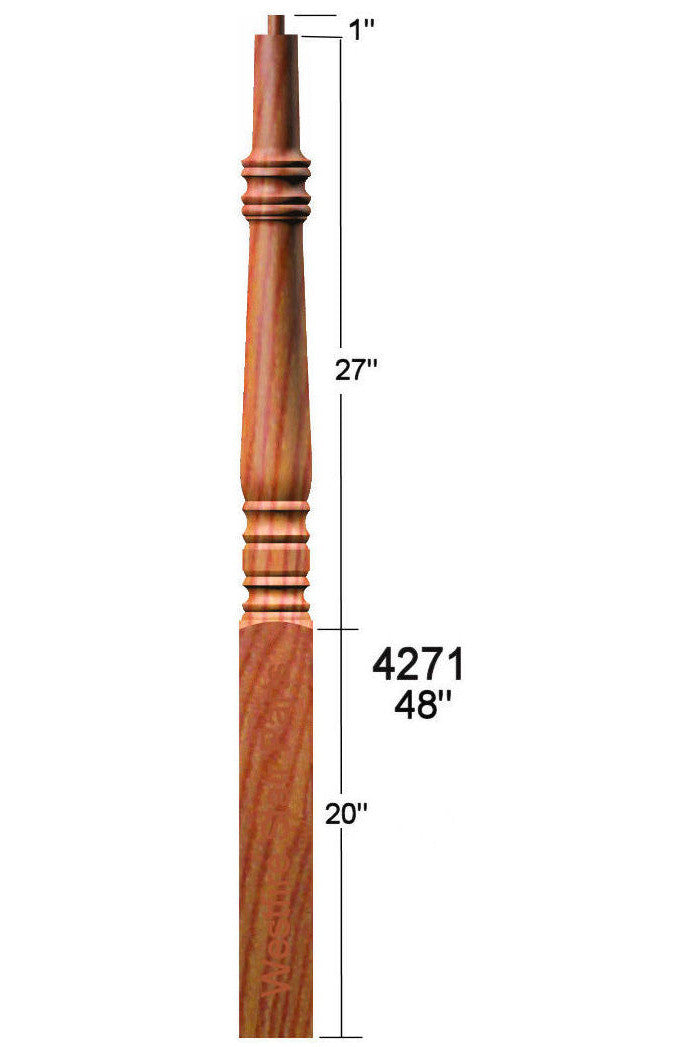 4271 48" Pin Top Starting Newel Post (Dimensional Information)