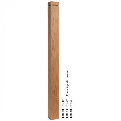 4302 3-1/2" S4S Newel Post with Rounded Top and Groove, American Cherry