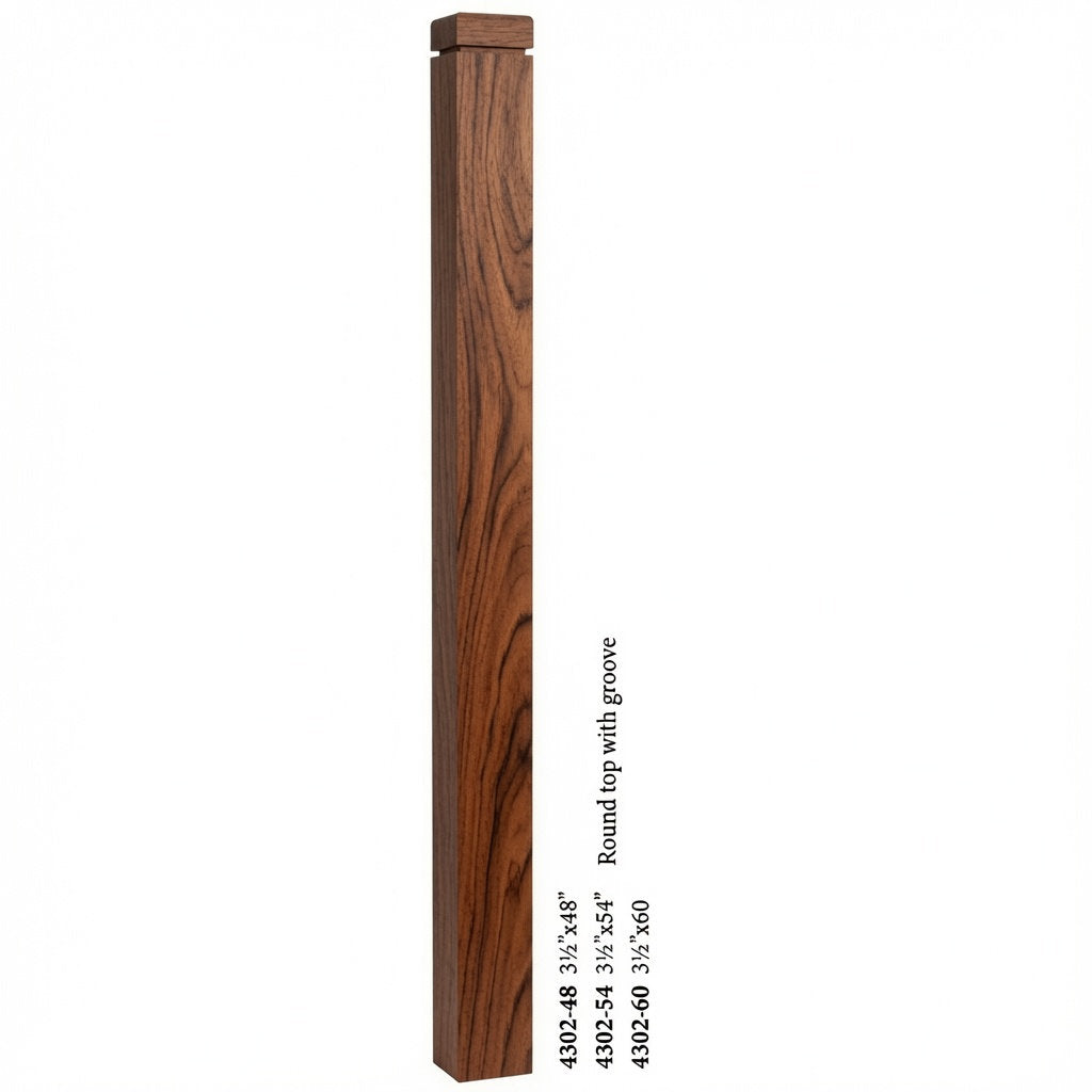 4302 3-1/2" S4S Newel Post with Rounded Top and Groove, Brazilian Cherry