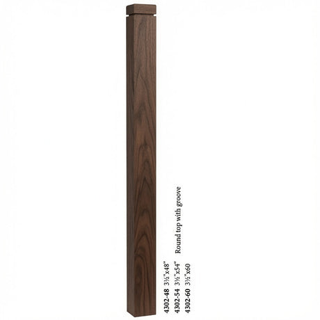 4302 3-1/2" S4S Newel Post with Rounded Top and Groove, Walnut