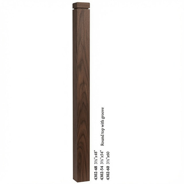 4302 3-1/2" S4S Newel Post with Rounded Top and Groove, Walnut