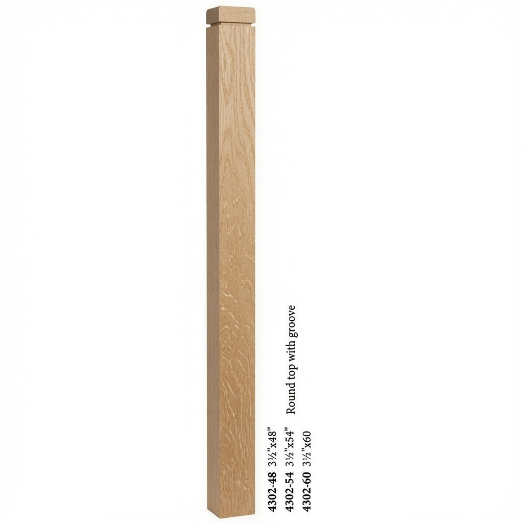 4302 3-1/2" S4S Newel Post with Rounded Top and Groove, White Oak