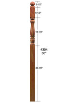 4304 Ball Top Starting Newel Post Dimensional Information