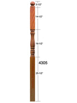 4305 Ball Top Starting Newel Post Dimensional Information