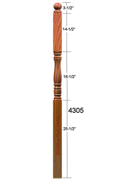 4305 Ball Top Starting Newel Post Dimensional Information