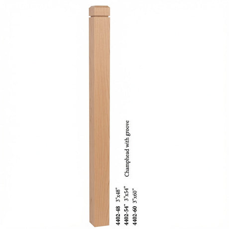 4402 3" S4S Newel Post with Champhered Top and Groove, Alder
