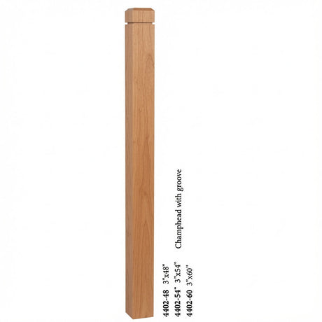 4402 3" S4S Newel Post with Champhered Top and Groove, American Cherry