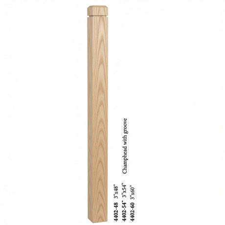 4402 3" S4S Newel Post with Champhered Top and Groove, Ash