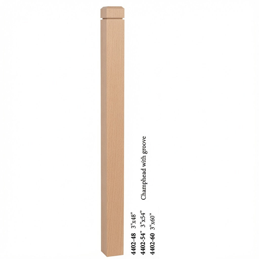 4402 3" S4S Newel Post with Champhered Top and Groove, Beech