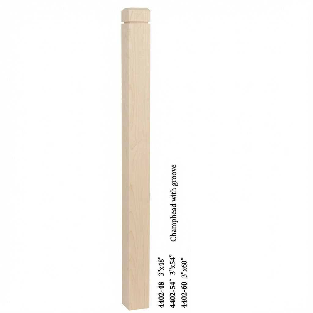4402 3" S4S Newel Post with Champhered Top and Groove, Birch