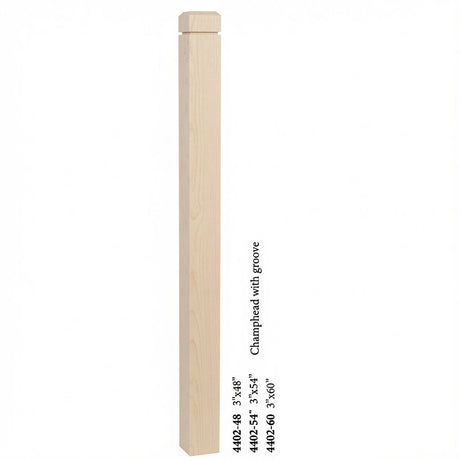 4402 3" S4S Newel Post with Champhered Top and Groove, Birch