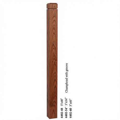4402 3" S4S Newel Post with Champhered Top and Groove,  Brazilian Cherry